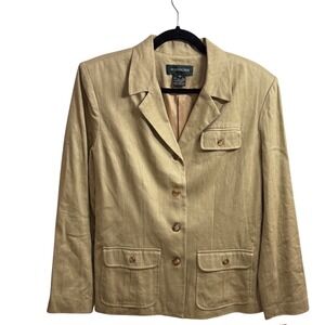 Bushwacker Women‎ Sz 14 Tan Tweed Blazer Jacket Classic Preppy Academia Workwear
